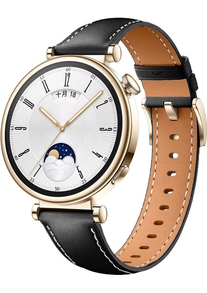 Huawei Watch Gt4 41MM Ile Uyumlu Starlight Gold Metal Tokalı Deri Zarif Şık Kordon