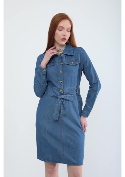 Kadın Kuşaklı Uzun Kollu Elbise