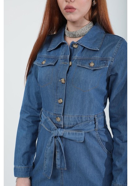 Kadın Kuşaklı Uzun Kollu Elbise