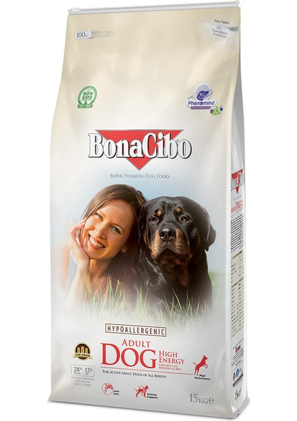 Adult Dog Yüksek Enerjili Yetişkin Köpek Maması, 15 Kg, Tüm Irklar Için, Doğal, Şekersiz