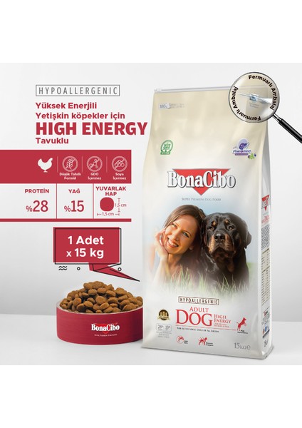 Adult Dog Yüksek Enerjili Yetişkin Köpek Maması, 15 Kg, Tüm Irklar Için, Doğal, Şekersiz fiyatları