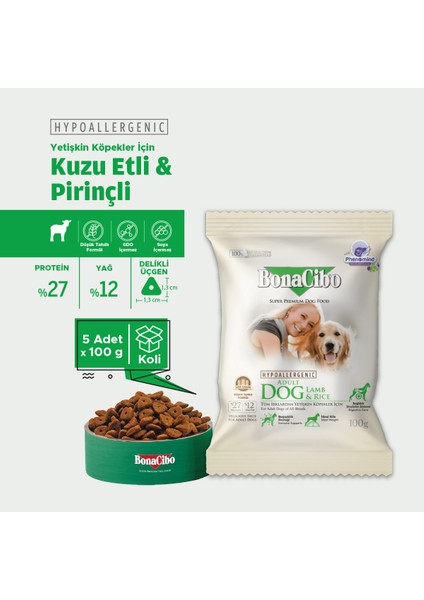 Adult Dog Kuzulu ve Pirinçli Yetişkin Köpek Maması, 100 gr x 5 Adet, Tüm Irklar Için, Doğal, Şeker Içermez fiyatları