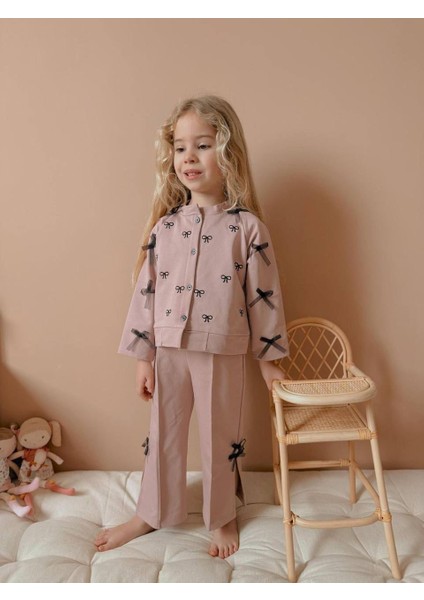 Fiyonk Işlemeli Kız Çocuk Hırkalı Alt Üst Takım