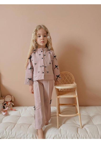 Fiyonk Işlemeli Kız Çocuk Hırkalı Alt Üst Takım modelleri
