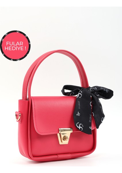 Fuşya SHK235 Suni Deri Tek Bölmeli Fular Hediyeli El Kol ve Omuz Çantası fiyatları