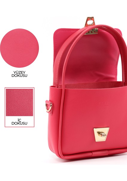 Fuşya SHK235 Suni Deri Tek Bölmeli Fular Hediyeli El Kol ve Omuz Çantası indirimleri