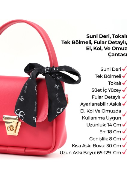 Fuşya SHK235 Suni Deri Tek Bölmeli Fular Hediyeli El Kol ve Omuz Çantası