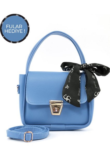 Mavi SHK235 Suni Deri Tek Bölmeli Fular Hediyeli El Kol ve Omuz Çantası