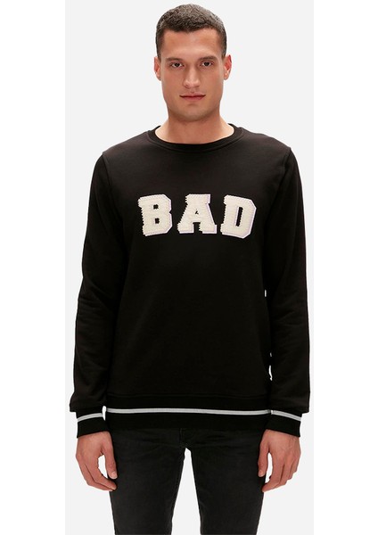 Felt Crewneck Siyah Erkek Sweatshirt