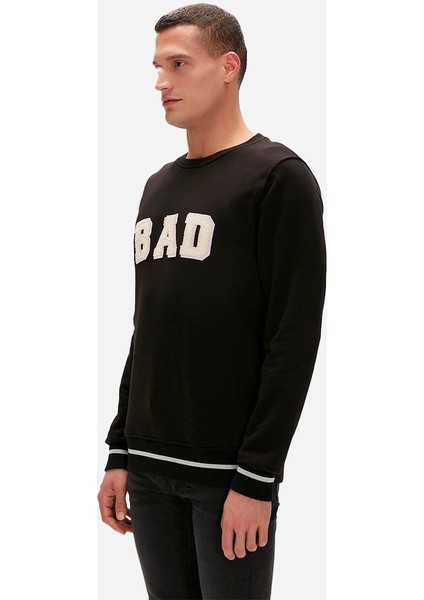 Felt Crewneck Siyah Erkek Sweatshirt modelleri