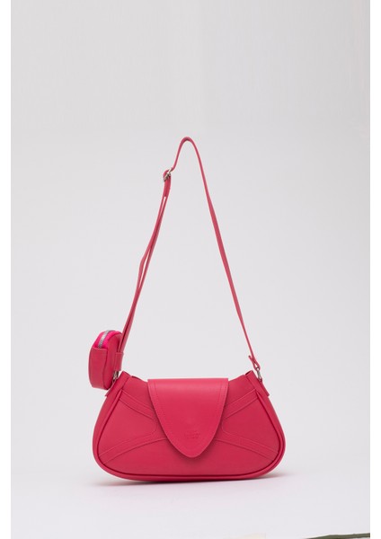 Fuşya Shk96 Suni Deri Tek Bölmeli Cüzdanlı Kol ve Omuz Çantası