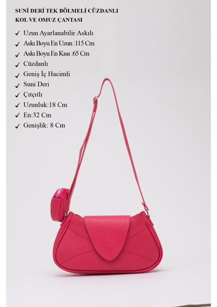 Fuşya Shk96 Suni Deri Tek Bölmeli Cüzdanlı Kol ve Omuz Çantası modelleri