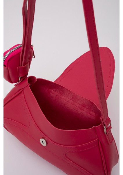 Fuşya Shk96 Suni Deri Tek Bölmeli Cüzdanlı Kol ve Omuz Çantası