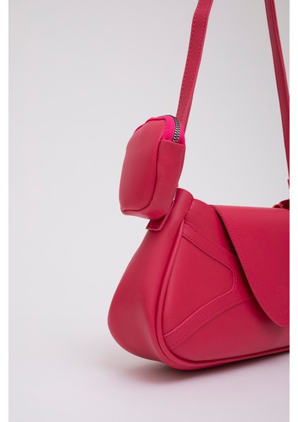 Fuşya Shk96 Suni Deri Tek Bölmeli Cüzdanlı Kol ve Omuz Çantası