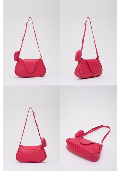 Fuşya Shk96 Suni Deri Tek Bölmeli Cüzdanlı Kol ve Omuz Çantası