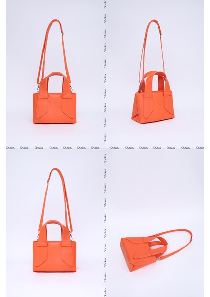 Turuncu SHK60 Suni Deri, Tek Bölmeli, Fermuarlı, Ayarlanabilir Askılı, El, Kol Ve Omuz Çantası