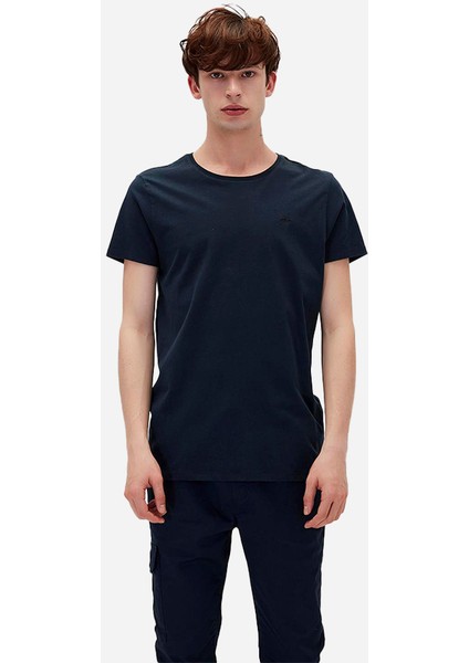 Solid T-Shirt Lacivert Basic Erkek Tişört