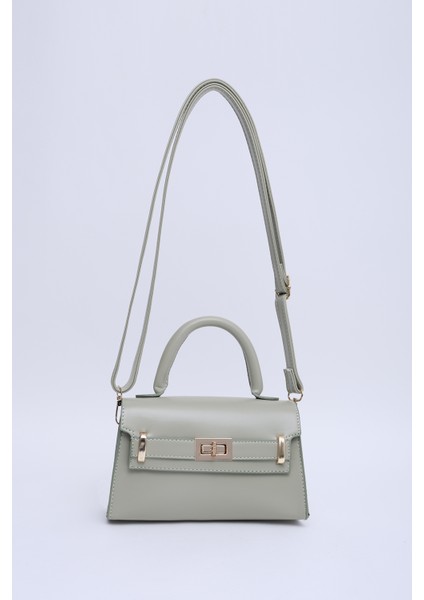 Mint Yeşil Shk188 Suni Deri Tek Bölmeli Kilit Detaylı Askılı El, Kol Ve Omuz Çantası