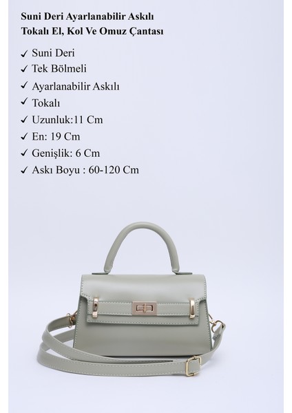Mint Yeşil Shk188 Suni Deri Tek Bölmeli Kilit Detaylı Askılı El, Kol Ve Omuz Çantası modelleri
