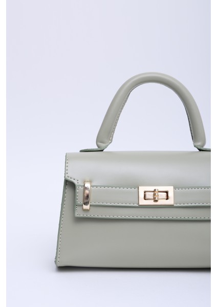 Mint Yeşil Shk188 Suni Deri Tek Bölmeli Kilit Detaylı Askılı El, Kol Ve Omuz Çantası