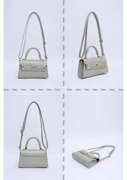 Mint Yeşil Shk188 Suni Deri Tek Bölmeli Kilit Detaylı Askılı El, Kol Ve Omuz Çantası