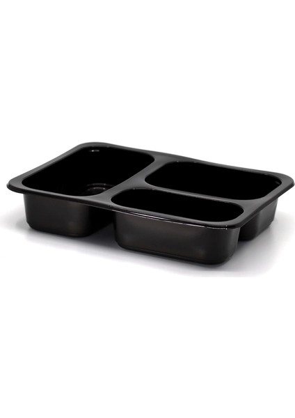 3 Bölmeli Film Yapıştırmalı Gıda Kabı Siyah - 50 Adet