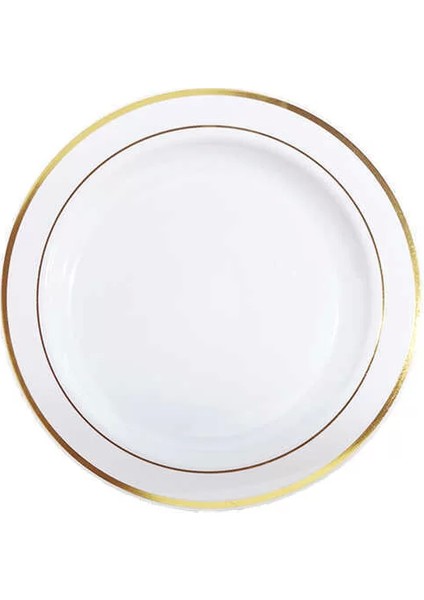 Plastik Gold Renk Işlemeli Beyaz Tabak 19 cm - 6 Adet