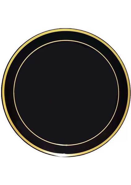 Plastik Gold Renk Işlemeli Siyah Tabak 26 cm - 6 Adet