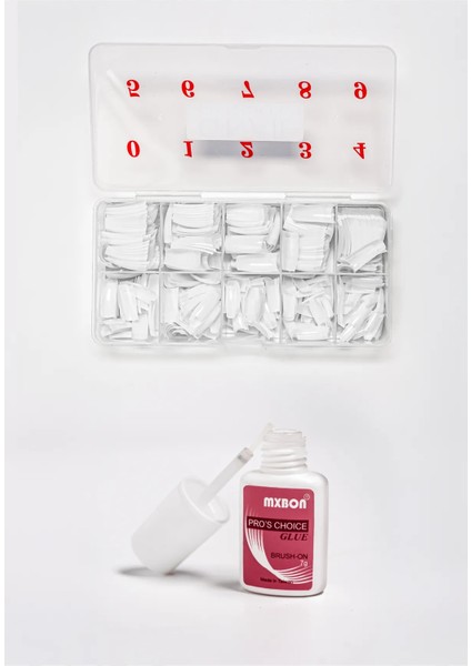Protez Tırnak Tips Yapıştırıcı Glue 7 gr+Tips Protez Tırnak Beyaz 500’lü Set