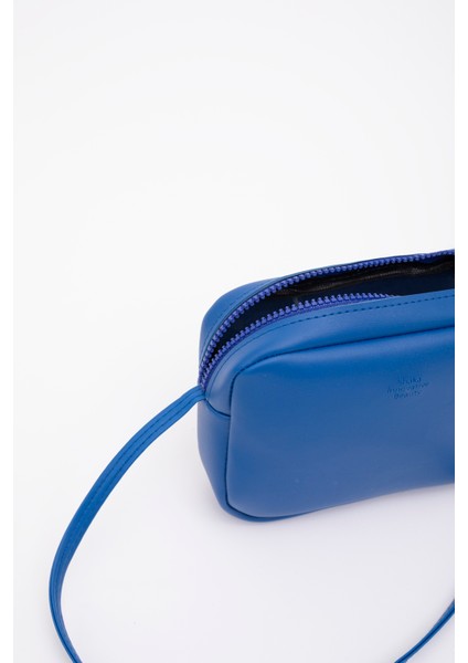 Saks Mavi U23 Suni Deri ,tek Bölmeli, Fermuarlı,süet Iç Kumaş, Ayarlanabilir Askılı, Mini Urban Omuz Çantası