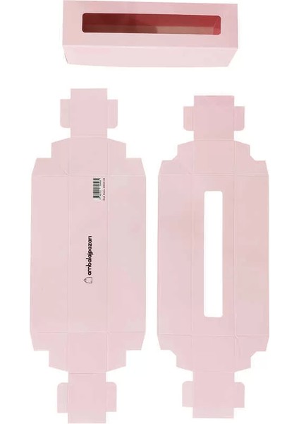 Montajsız Kapaklı Makaron Kutusu Pembe 5X20X5 cm - 50 Adet