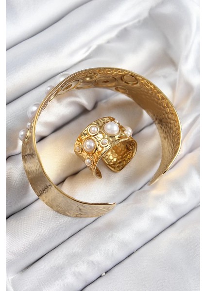 Pirinç Incili Model Gold Renk Bileklik Yüzük Set fiyatları