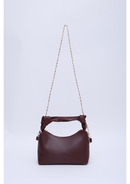 Bordo SHK24 Orjinal Soft Deri Düğüm Detaylı Zincir Askılı El ve Omuz Çantası U:14 E:22 G:8 cm