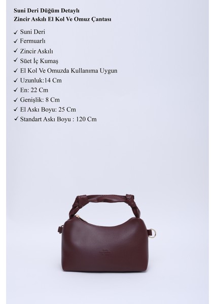Bordo SHK24 Orjinal Soft Deri Düğüm Detaylı Zincir Askılı El ve Omuz Çantası U:14 E:22 G:8 cm modelleri