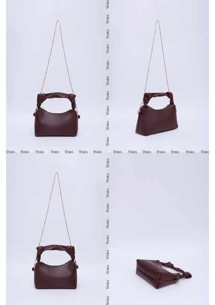 Bordo SHK24 Orjinal Soft Deri Düğüm Detaylı Zincir Askılı El ve Omuz Çantası U:14 E:22 G:8 cm
