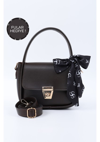 Kahve Rengi SHK235 Suni Deri Tek Bölmeli Fular Hediyeli El Kol ve Omuz Çantası