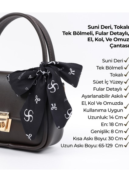 Kahve Rengi SHK235 Suni Deri Tek Bölmeli Fular Hediyeli El Kol ve Omuz Çantası