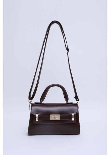 Kahve Rengi Shk188 Suni Deri Tek Bölmeli Kilit Detaylı Askılı El, Kol Ve Omuz Çantası