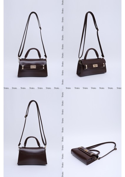 Kahve Rengi Shk188 Suni Deri Tek Bölmeli Kilit Detaylı Askılı El, Kol Ve Omuz Çantası