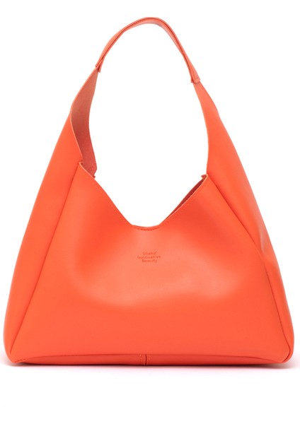 Turuncu SHK19 Suni Deri, Çıtçıtlı, Tek Bölmeli, Fermuarlı Makyaj Çantalı, El, Kol ve Omuz Çantası