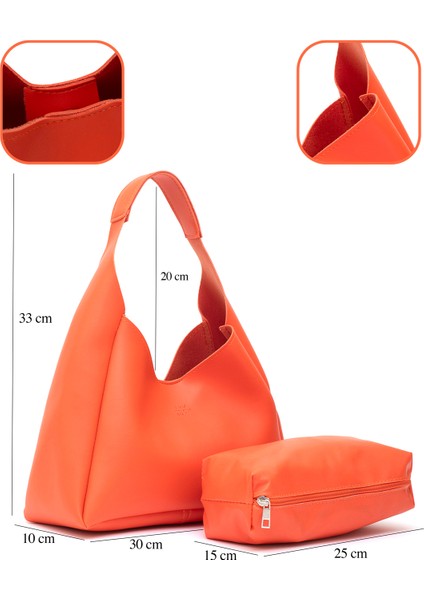 Turuncu SHK19 Suni Deri, Çıtçıtlı, Tek Bölmeli, Fermuarlı Makyaj Çantalı, El, Kol ve Omuz Çantası fırsatları