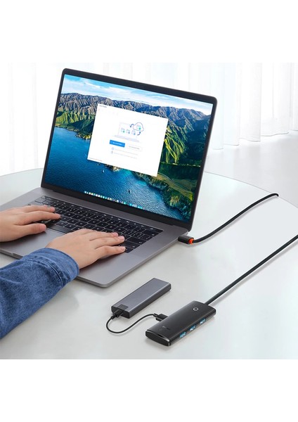 Baseus Lite Series 4 Portlu Type-C To USB 3.0 Hub Adaptör 25CM-(1903) - CPTD1388-7782 modelleri
