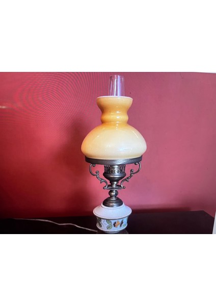 Avrupa Opalin Camlı Pirinç ve Seramik Abajur 38 cm Boyunda