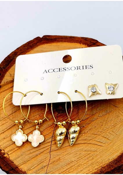 Gold Renk Figürlü Çoklu Küpe