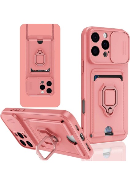 iPhone 16 Pro Kılıf Zuma Kartvizitli Yüzüklü Silikon - Pembe - CPTD7120-2977