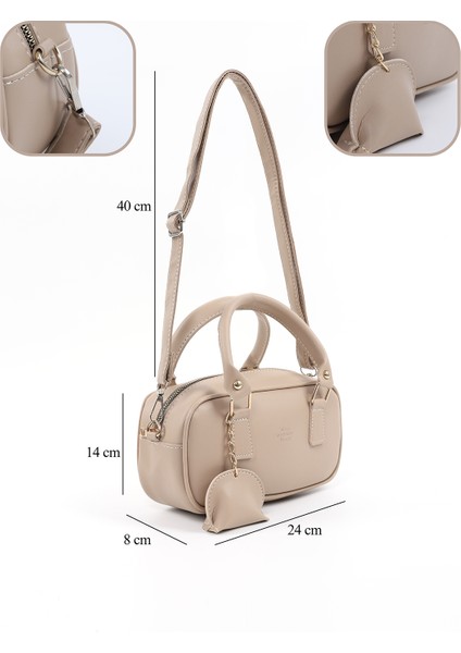 Vizon SHK207 Suni Deri Charm Detaylı Fermuarlı Ayarlanabilir Askılı El, Kol ve Omuz Çantası U:14 E:24 G:8 cm fırsatları