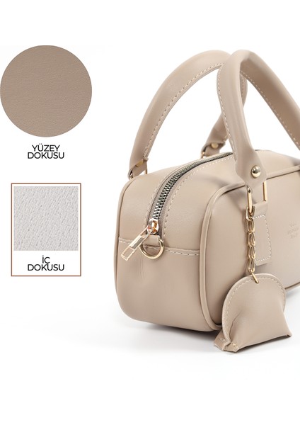 Vizon SHK207 Suni Deri Charm Detaylı Fermuarlı Ayarlanabilir Askılı El, Kol ve Omuz Çantası U:14 E:24 G:8 cm indirimleri