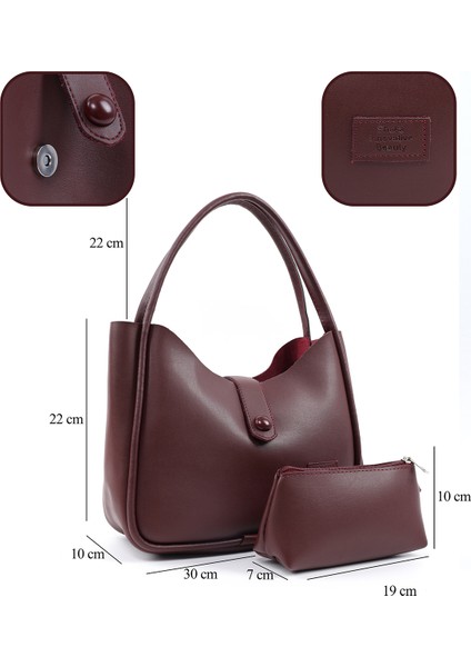 Bordo Shk79 Deri Düğme Detaylı Çıtçıtlı Makyaj Çantalı Kol ve Omuz Çantası fırsatları