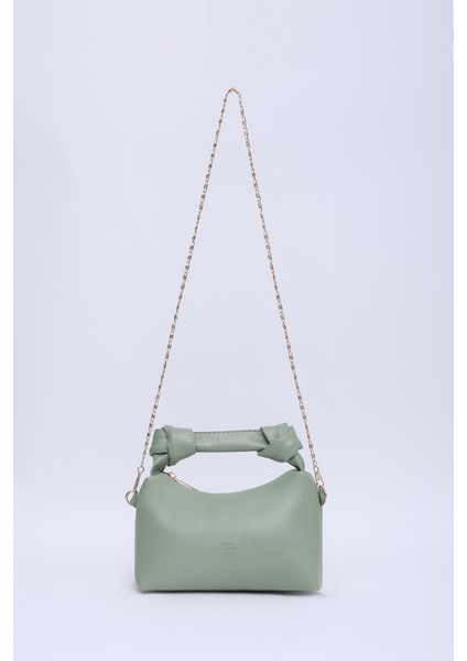 Mint Yeşil SHK24 Orjinal Soft Deri Düğüm Detaylı Zincir Askılı El ve Omuz Çantası U:14 E:22 G:8 cm