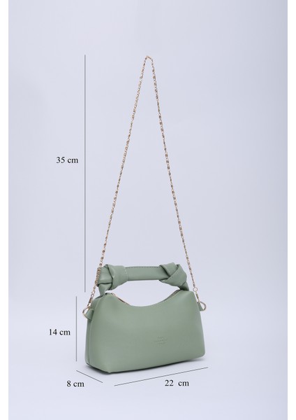 Mint Yeşil SHK24 Orjinal Soft Deri Düğüm Detaylı Zincir Askılı El ve Omuz Çantası U:14 E:22 G:8 cm fiyatları